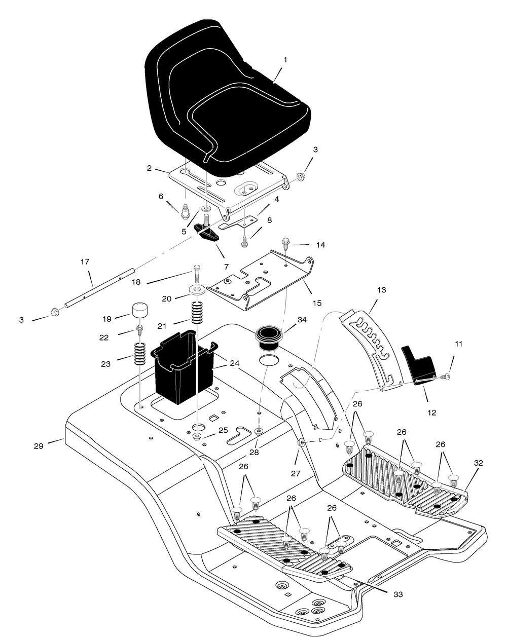 Rear Body Diagram and Parts List for 425624X18A 2005 Briggs and Stratton Lawn Tractor